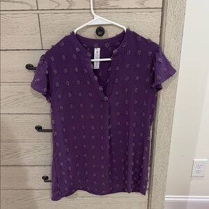Purple Blouse with Mandarin Collar and Buttoned Style